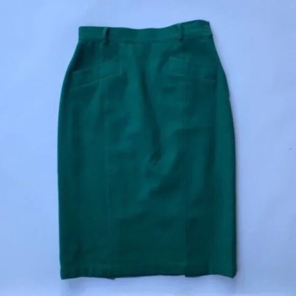 PURE Wool 50's Teal Green High waisted Midi Pin-up Pencil Skirt w Pockets Size 4 - Picture 1 of 13